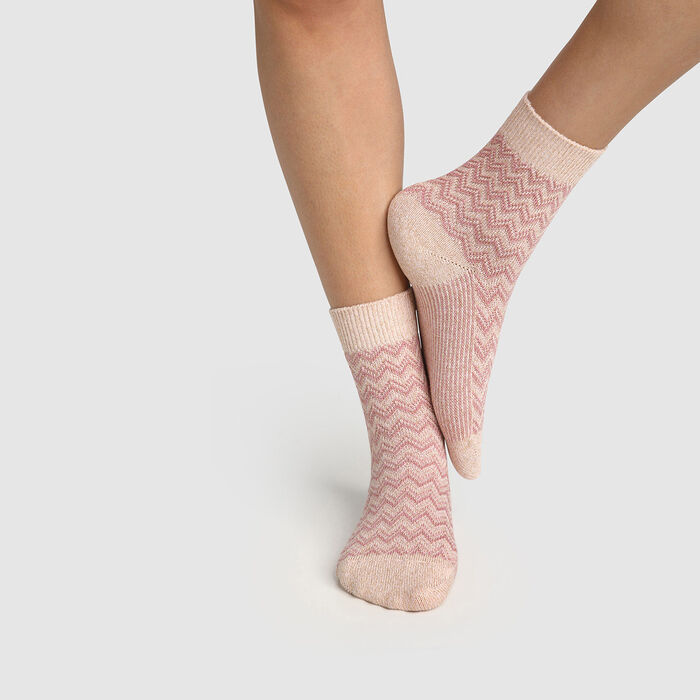 Calcetines para mujer de algodón con estampado de espigas lurex rosa Made in France, , DIM