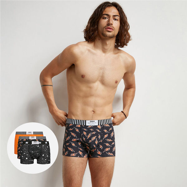 Pack of 3 Dim Vibes men's stretch cotton boxers with marble and flame prints