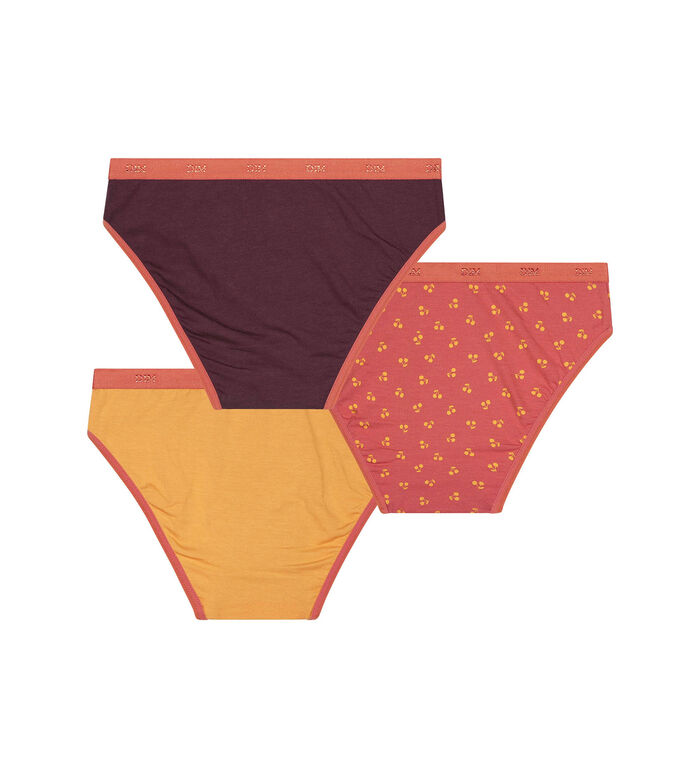3er-Pack Mädchenslips schokobraun/orange mit Kirsch-Motiv - Pockets, , DIM