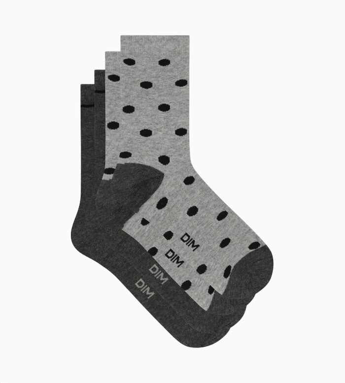 Pack of 2 pairs of women's socks grey with large polka dots Dim Coton Style, , DIM