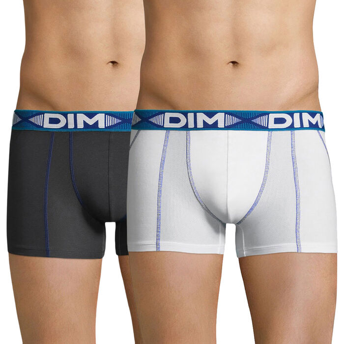 Pack of 2 pairs of 3D Flex Air trunks in white and lead grey, , DIM
