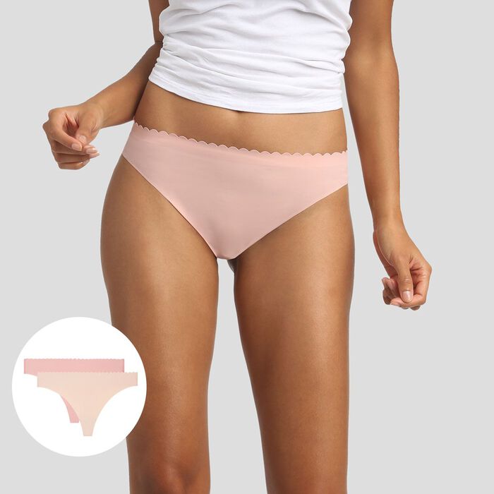 2 pack thongs creamy beige and porcelain pink Body Touch Microfiber, , DIM