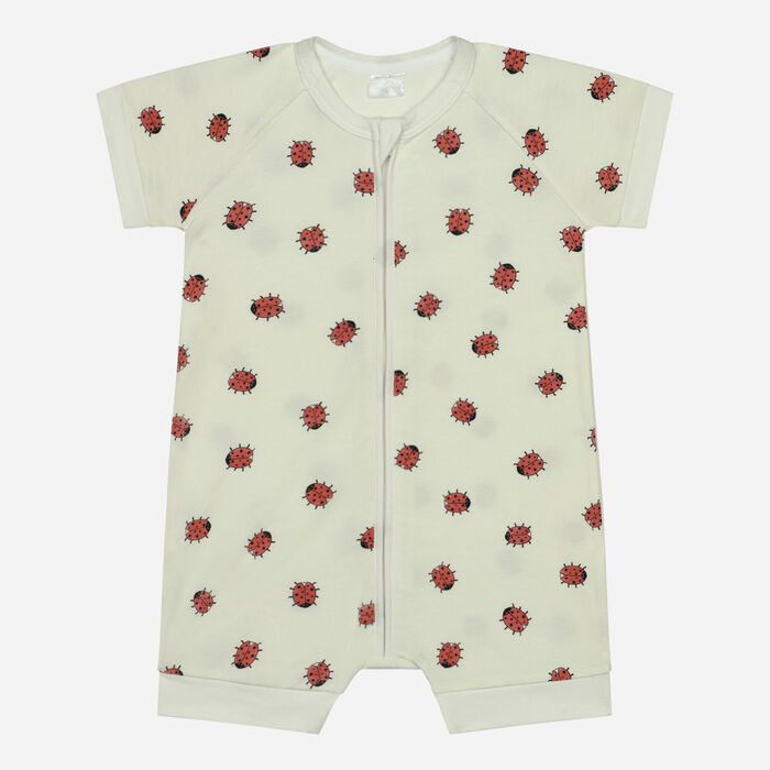 Baby stretch cotton zipped romper White ladybug pattern Dim Zippy®, , DIM