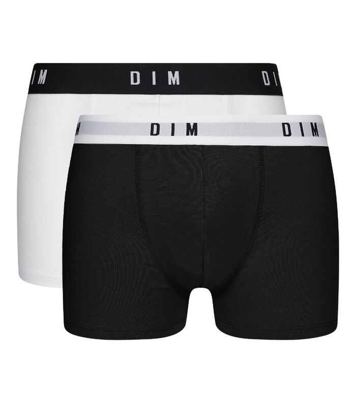 Pack of 2 men's Black Dim Originals stretch cotton boxer shorts with retro waistband, , DIM