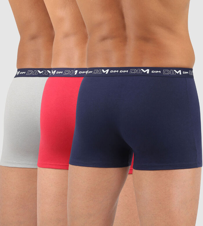 Cotton Stretch pack of 3 men's trunks in denim blue topaz red and steel grey, , DIM