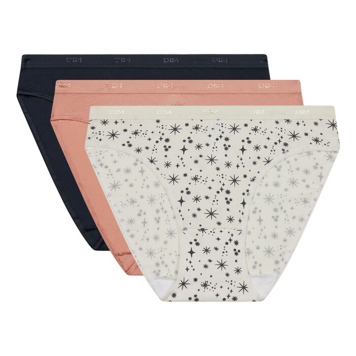 Pack of 3 women's knickers in pink stretch cotton with astro motifs Les Pockets, , DIM