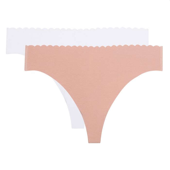 Body Touch Cotton pack of 2 stretch cotton thongs nude/white, , DIM