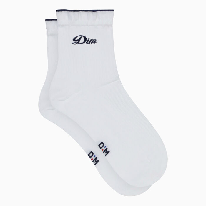 Calcetines bajos de algodón blanco para mujer con el logo Dim bordado Madame Dim, , DIM