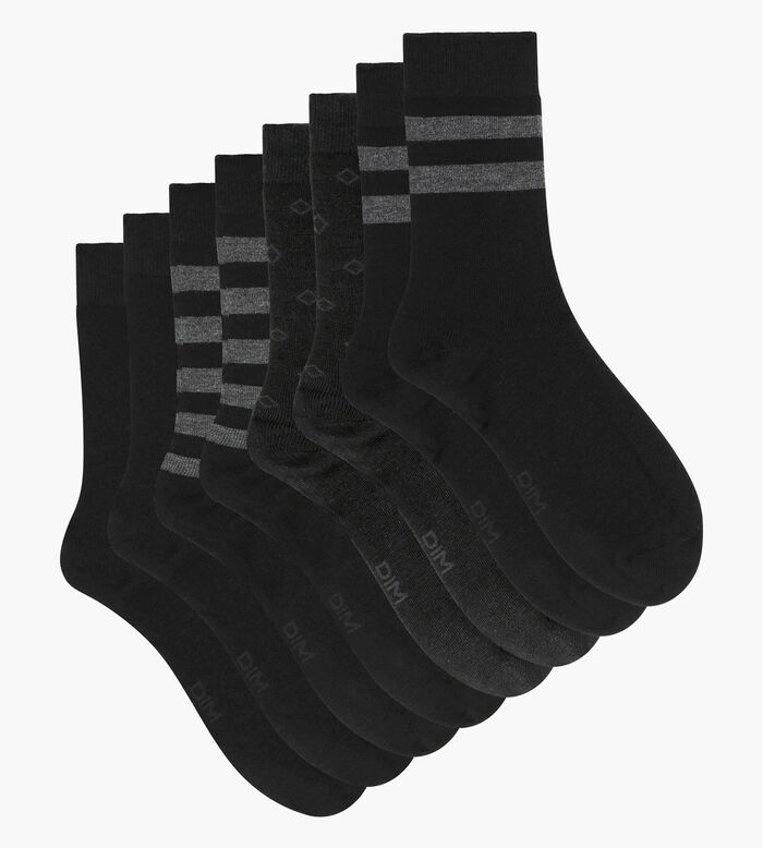 Pack of 4 pairs of men's striped cotton socks in Black EcoDim Style, , DIM
