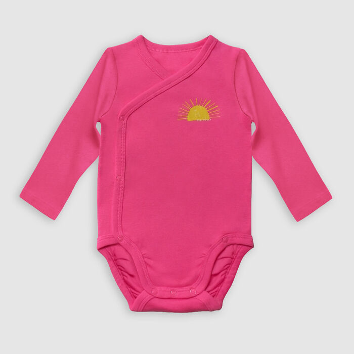 Dim Baby Pack of 2 organic fuchsia cotton bodysuit cover-ups with long sleeves, , DIM