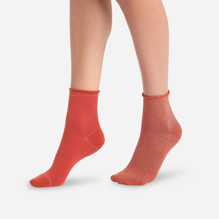 Комплект из 2 пар женских носков до щиколотки Rust Lurex Gold Cotton Style, , DIM