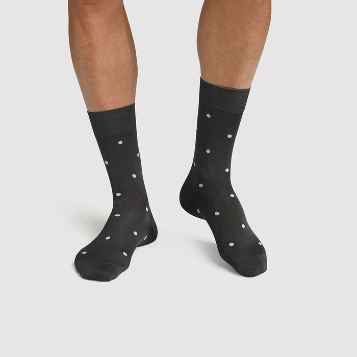 Men's Scottish thread sock with polka dots Blue Slate Made in France Dim, , DIM