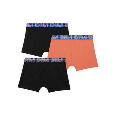 3er-Pack schwarze/orange Jungen-Boxershorts aus Stretch-Baumwolle mit Kontrastbund - EcoDIM, , DIM