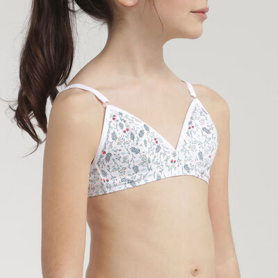 Girls' White Les Pockets non-wired bra with liberty pattern, , DIM
