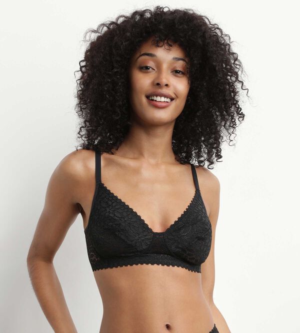 Triangle bra Wireless floral pattern in Black Daily Lace