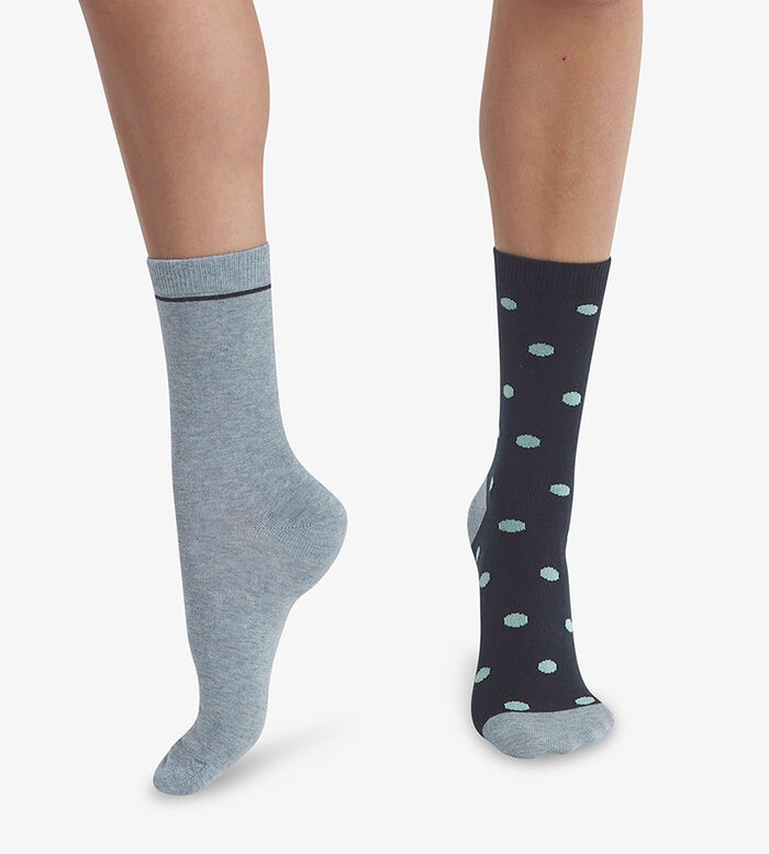 Pack de 2 pares de calcetines para mujer azul marino con lunares  Dim Coton Style, , DIM