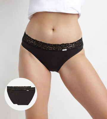 Pack of 2 pairs of Coton Plus Féminine midi knickers in black, , DIM