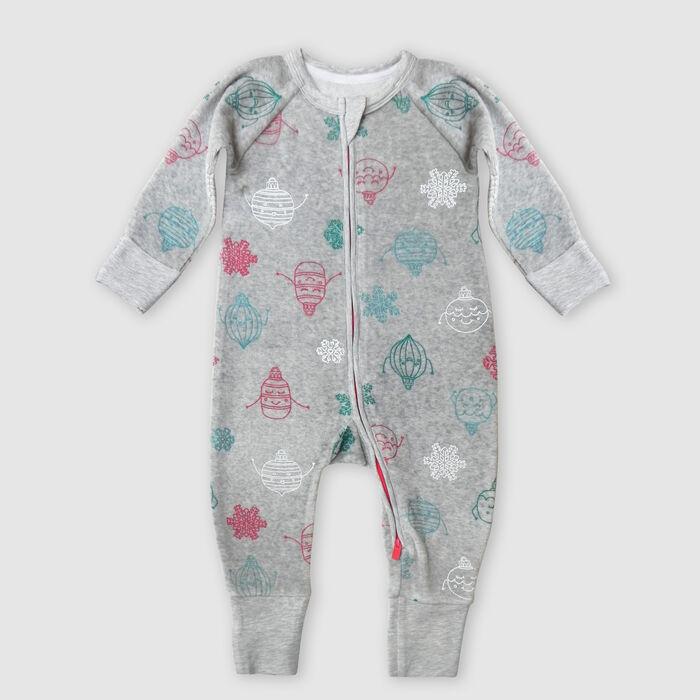 Dim baby grey snowflake pattern Velvet pyjamas with two-way zip, , DIM