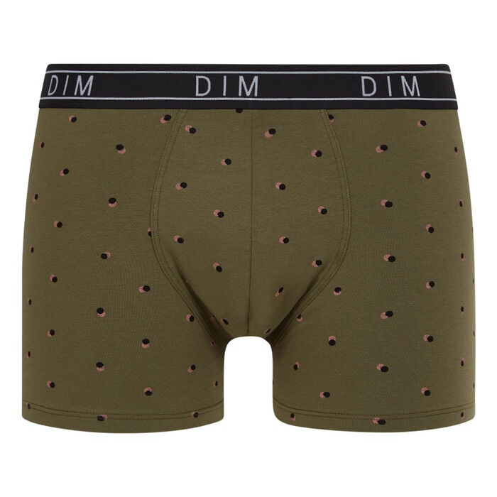 Dim Fancy stretch cotton men's khaki green boxers with embossed polka dots, , DIM