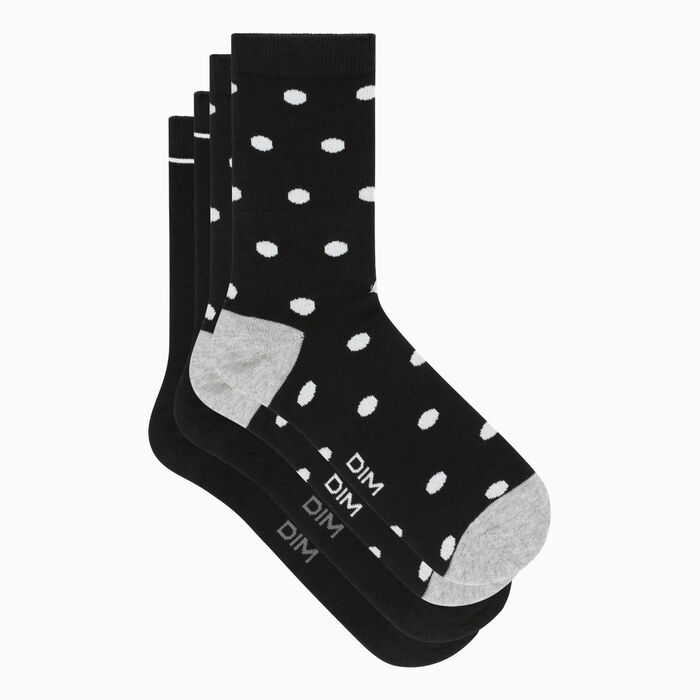 Набор из 2-х пар женских хлоковых носков черного цвета в горох Noir Coton Style, , DIM