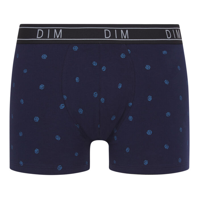 Dim Fancy men's stretch cotton navy blue boxers with checked square print, , DIM