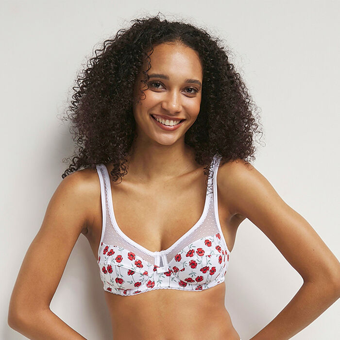 Full cup bra in tulle and poppy pattern Generous Organic Cotton, , DIM