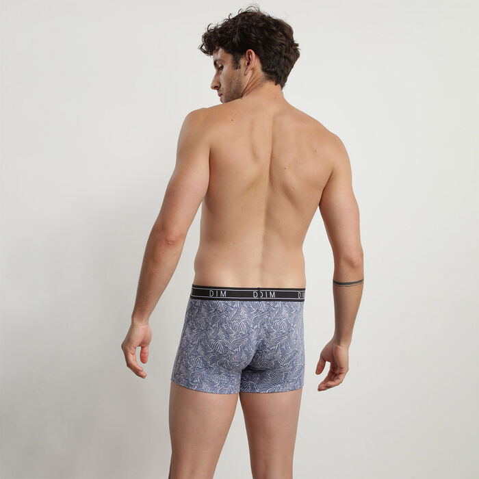 Men's Blue Dim Fancy stretch cotton boxer shorts with a palm tree print, , DIM
