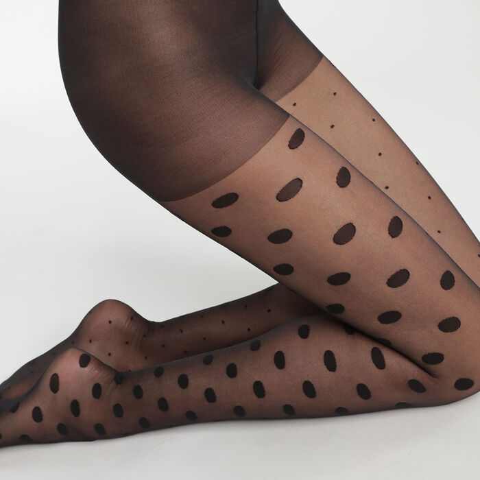 Women's 18d Black Dim Style sheer polka dot tights, , DIM