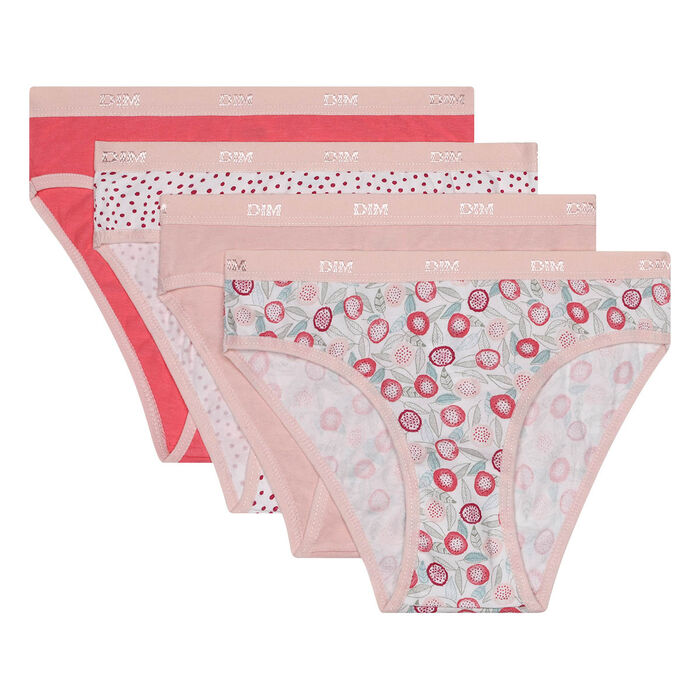 Pack of 4 pink and spring printed briefs Les Pockets DIM Girl, , DIM