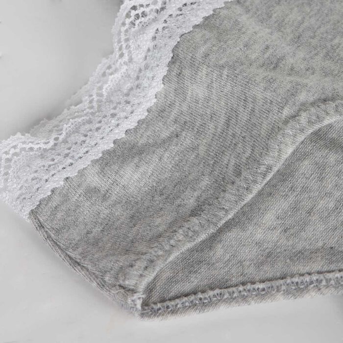 Dim Trendy girls' heather grey stretch cotton briefs with lace waistband, , DIM