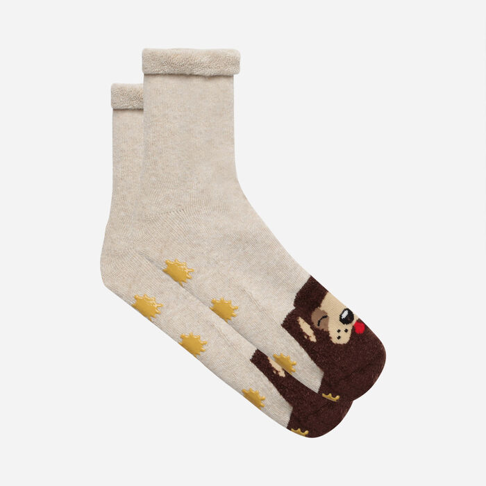 Kids Cocoon grey non-slip sock with dog design, , DIM