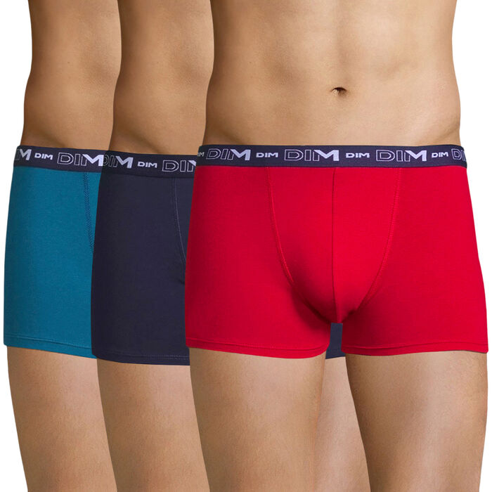 3 pack antique blue, red and navy blue trunks - Coton Stretch, , DIM