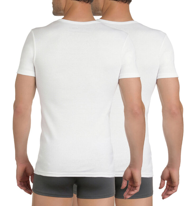 Pack of 2 white EcoDIM V-neck T-shirts in pure cotton, , DIM