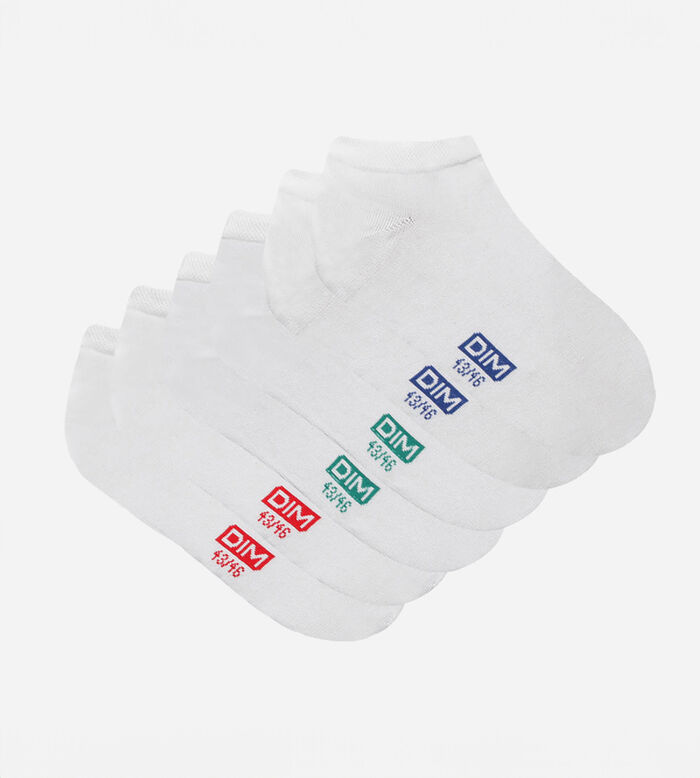 Pack of 3 pairs of white cotton trainer socks for men, , DIM