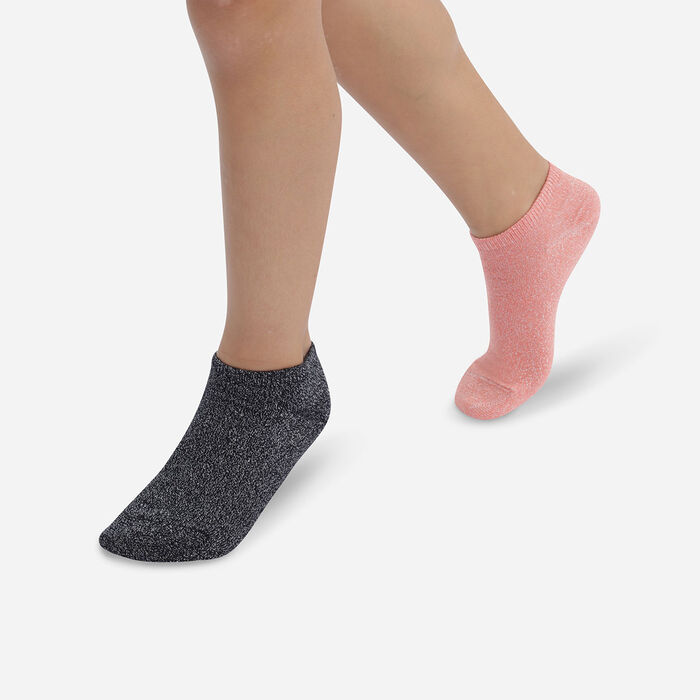 Pack of 2 children's socks in lurex Coral Navy Cotton Style, , DIM
