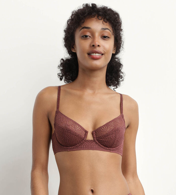 Underwired graphic lace push-up bra in Cacao Mod de Dim, , DIM