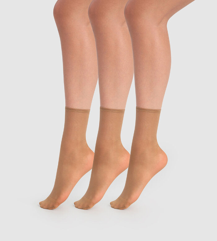 Set of 3 Transparent Beauty Resist 20D cinnamon ankle socks, , DIM