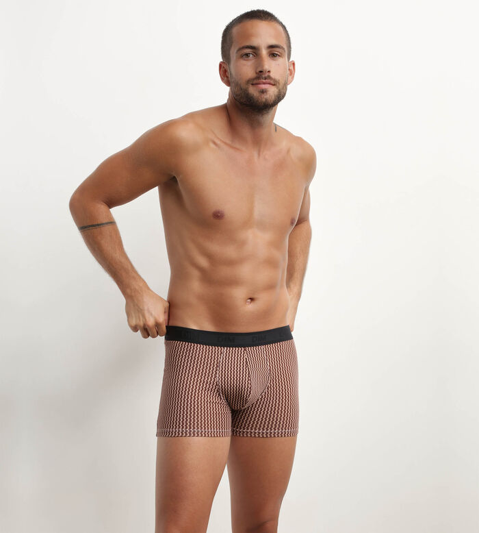 Men's stretch cotton boxers shorts with geometric patterns in Cacao Dim Fancy, , DIM