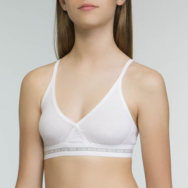 Girl's white stretch cotton sports bra Dim Sport