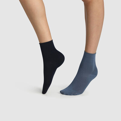 Pack of  2 pairs of women's socks cotton modal socks Navy Blue Dim Modal, , DIM