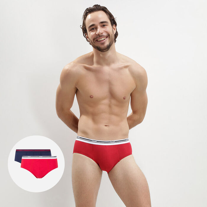 Classic colors 2 pack briefs in denim blue and red with contrast waistband, , DIM