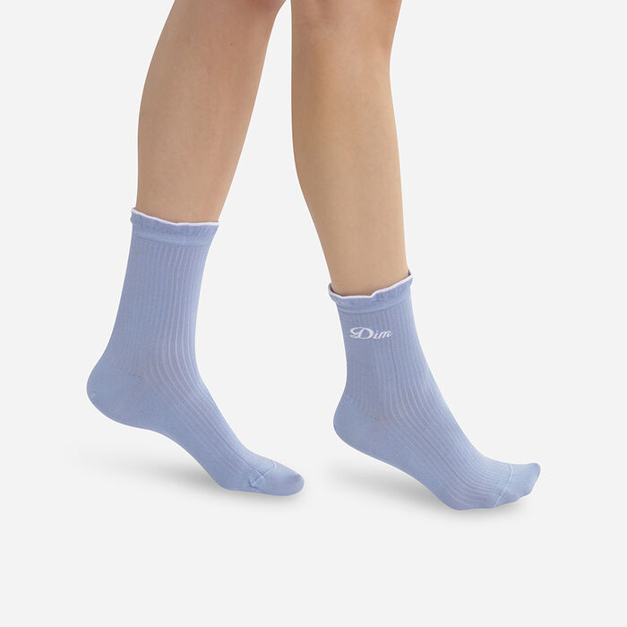 Madame Dim Women's Lavender Blue Gathered Cotton Socks, , DIM
