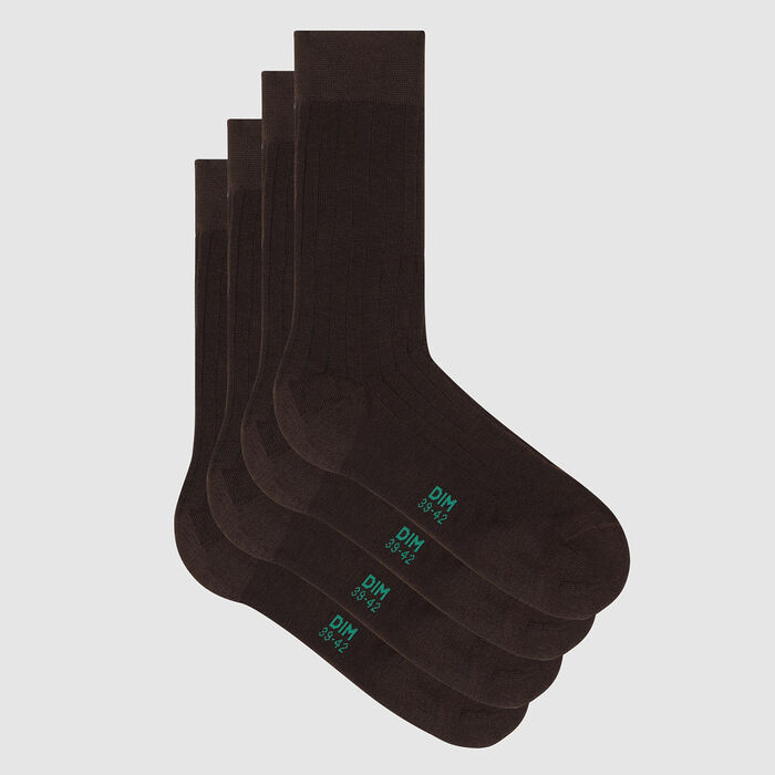 Pack of  2 pairs of Lyocell brown ribbed socks for men Green by Dim, , DIM
