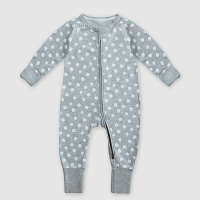 Pijama para bebé con cremallera de algodón elástico gris estampado de lunares blancos Dim Baby, , DIM
