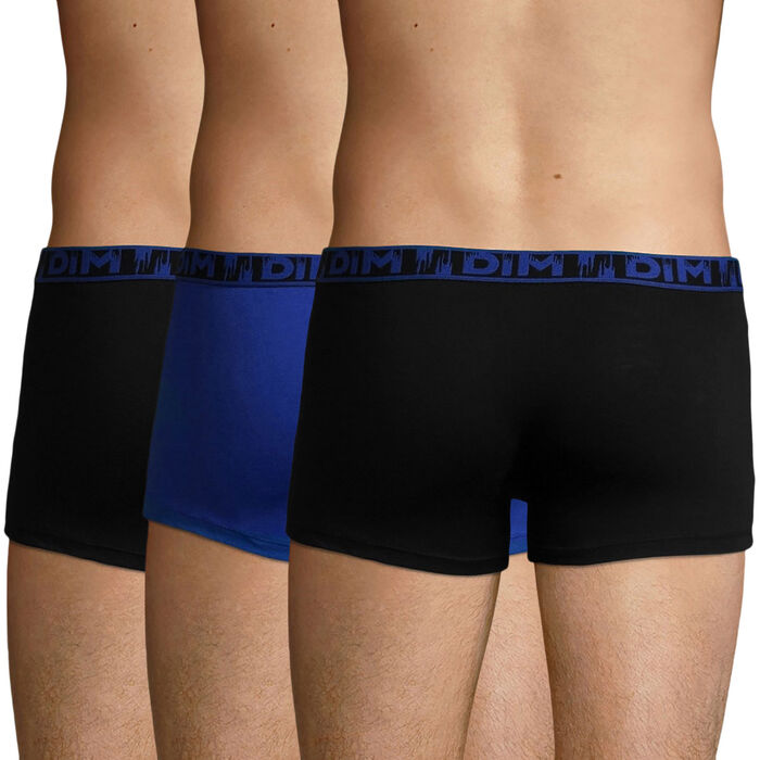 3 Pack stretch cotton Black and Navy Blue Ecodim Fashion trunks, , DIM