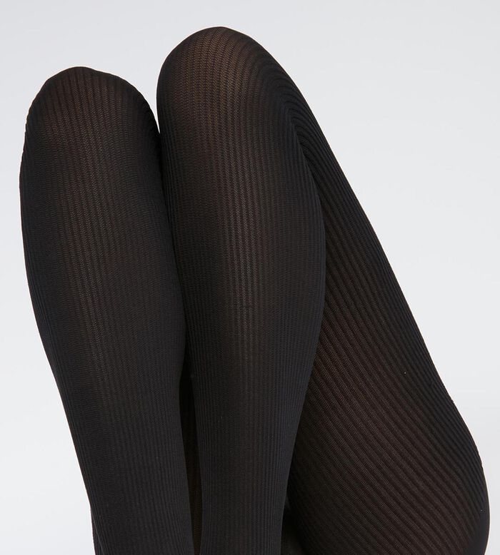 Black Dim Style Women's tights in ribbed opaque voile, , DIM