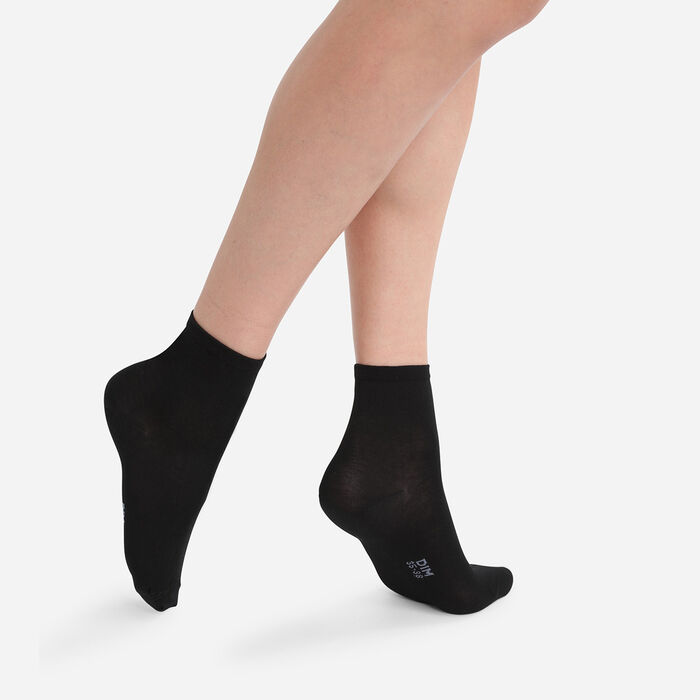 Pack of 2 pairs of women's ankle socks Black Mercerized Cotton, , DIM