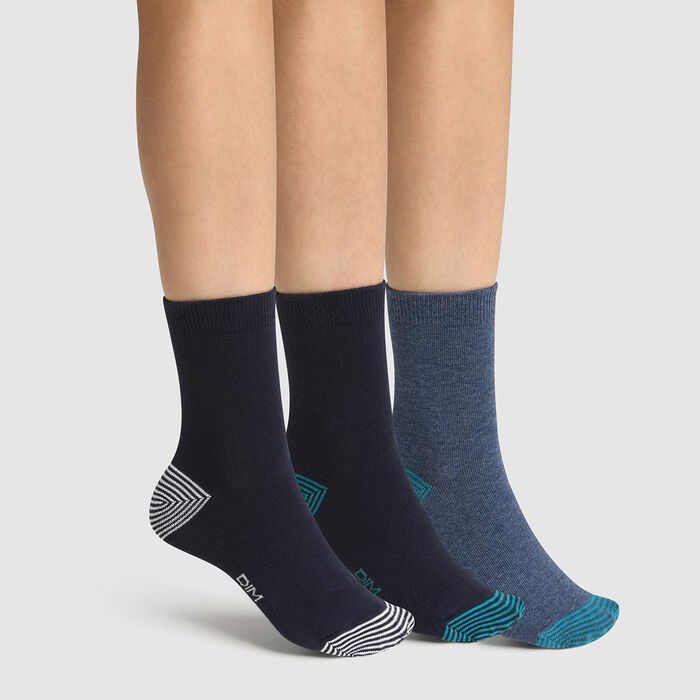Набор 3 шт.: синие детские носки с разноцветным принтом Cotton Style, , DIM