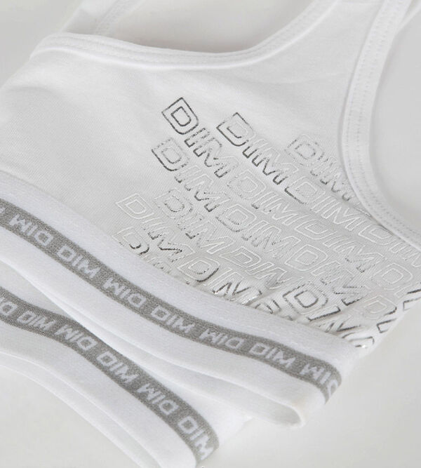 Dim Sport Girl's stretch White cotton bra with silver print