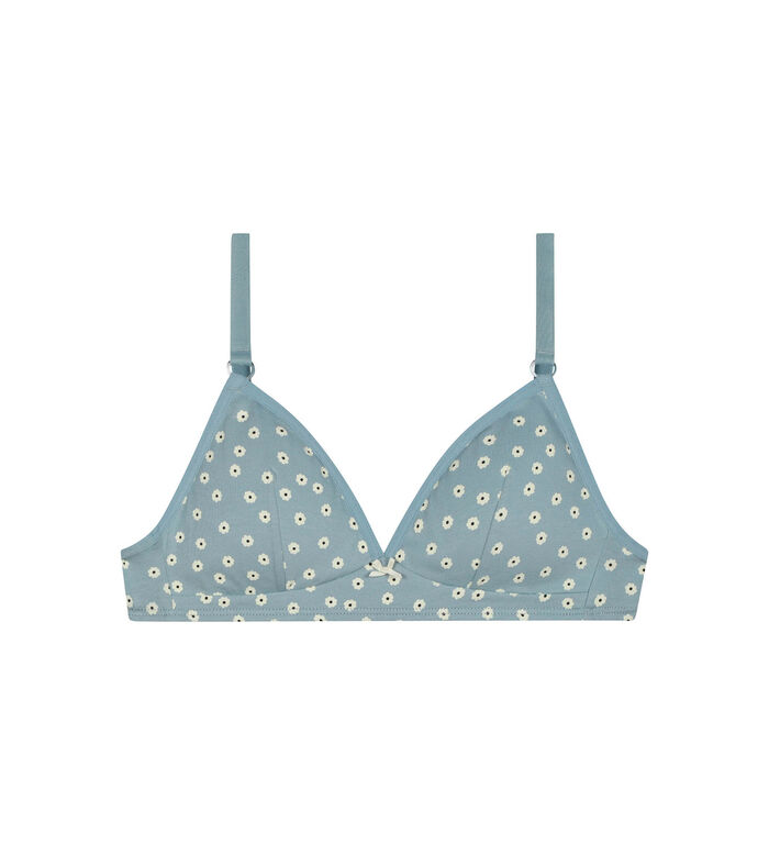Pack of 2 girls' triangle bras in Cream with Flower patterns Les Pockets, , DIM